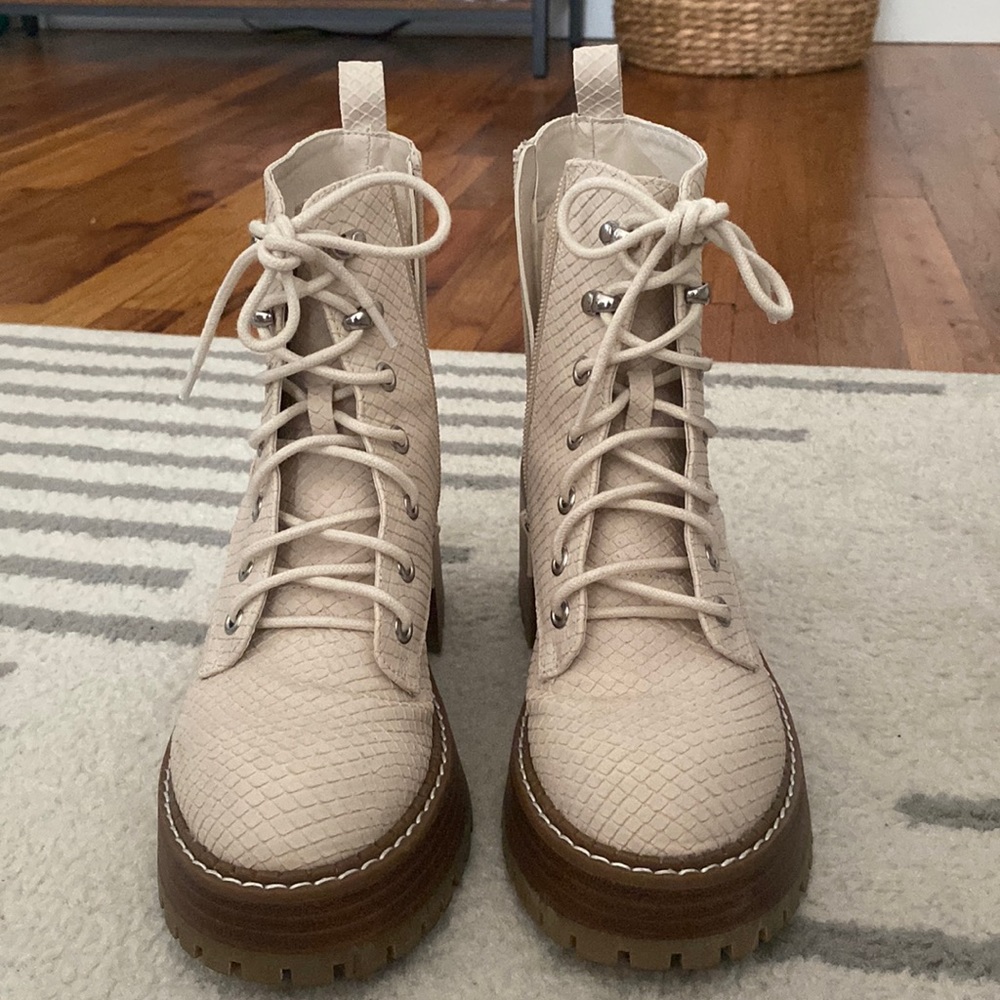 MIA Cream Ankle Boots with Brown Sole